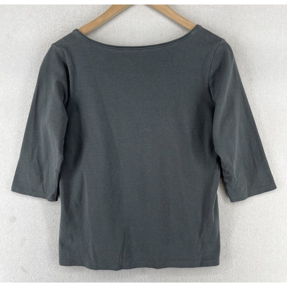 EILEEN FISHER Top S Cotton Interlock Jersey Scoop Neck 3/4 Sleeve Gray - Picture 3 of 13